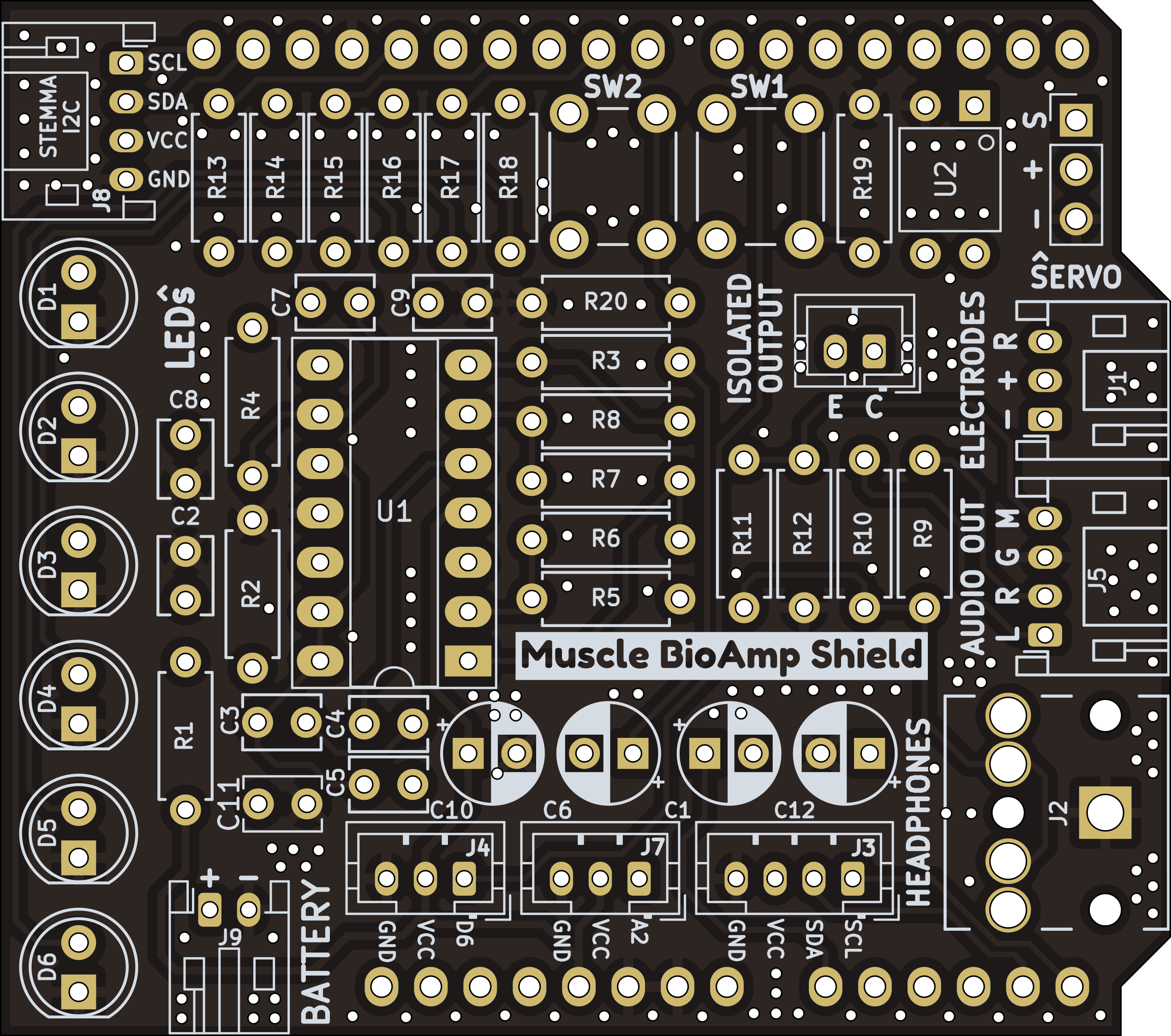 Muscle BioAmp Shield board - Front View